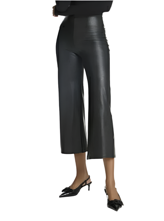 Faux Leather Wide Cropped Pant