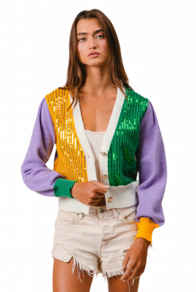 Mardi Gras Sequin Cardigan