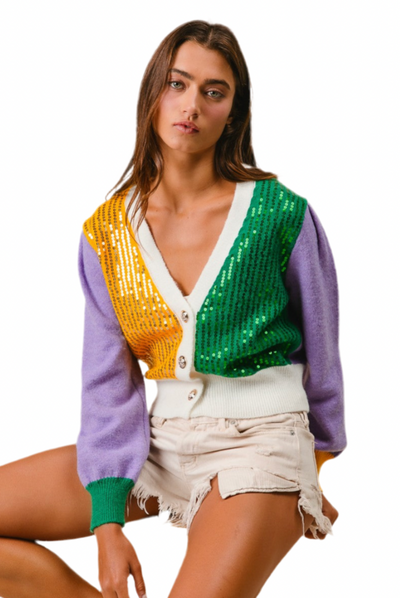 Mardi Gras Sequin Cardigan