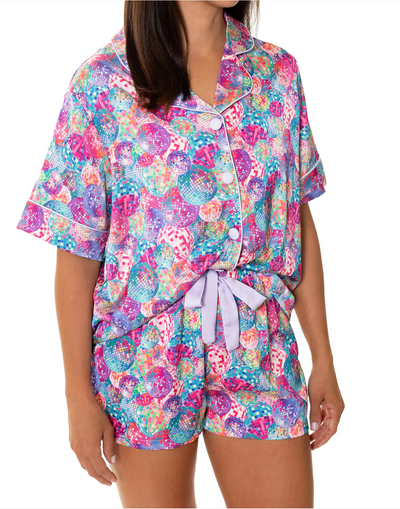 Silky Short Sleeve Short Pajama Set Disco Queen