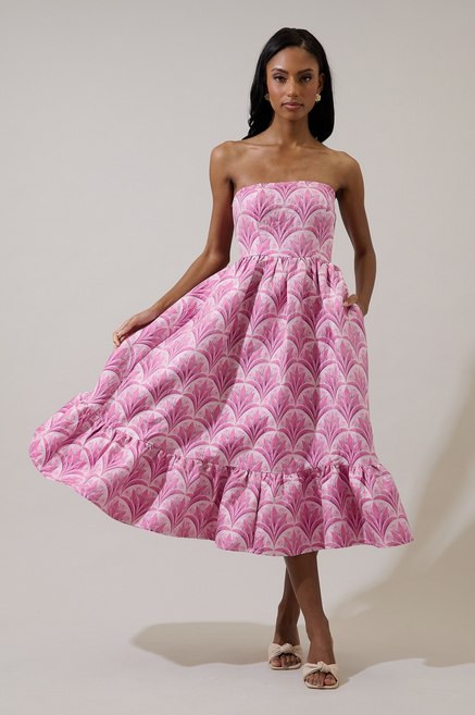 Aurra Floral Kiva Strapless Midi Dress