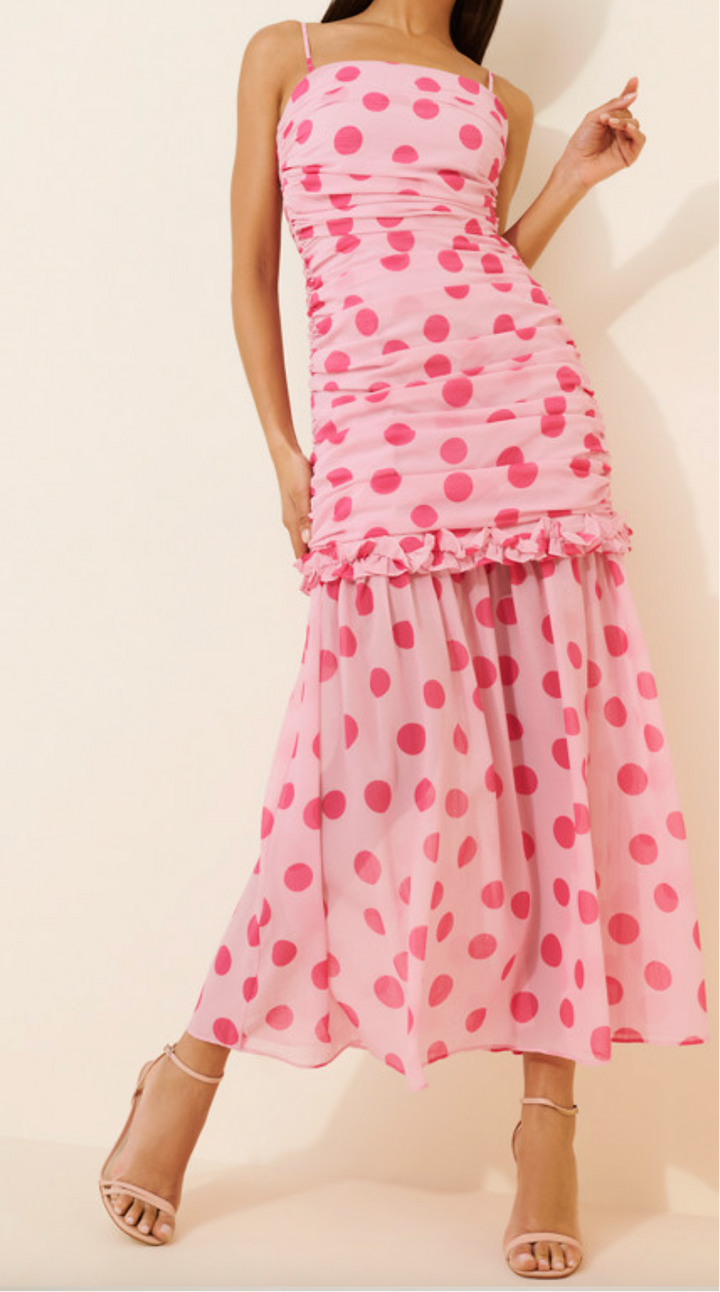 Sola Polkadot Strapless Maxi Dress