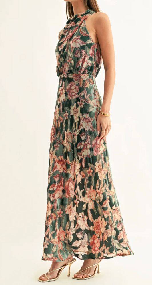 Veda Burnout Velvet Draped Maxi Dress