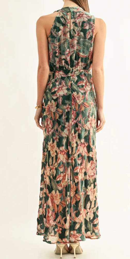 Veda Burnout Velvet Draped Maxi Dress