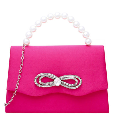 Rhinestone Bow Clutch fuchsia 8.5 x 2.5 x 9