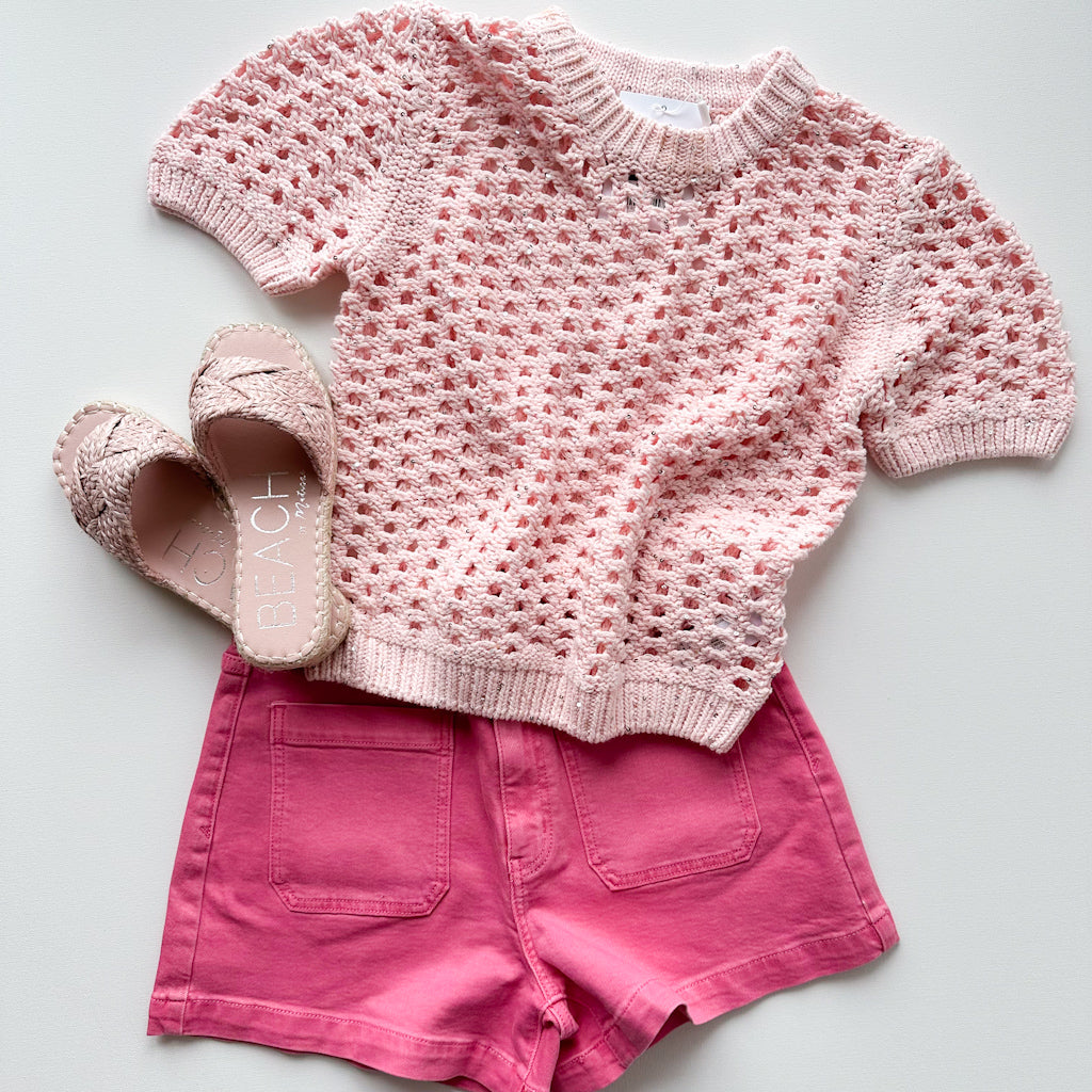 pink soft sparkle knit top