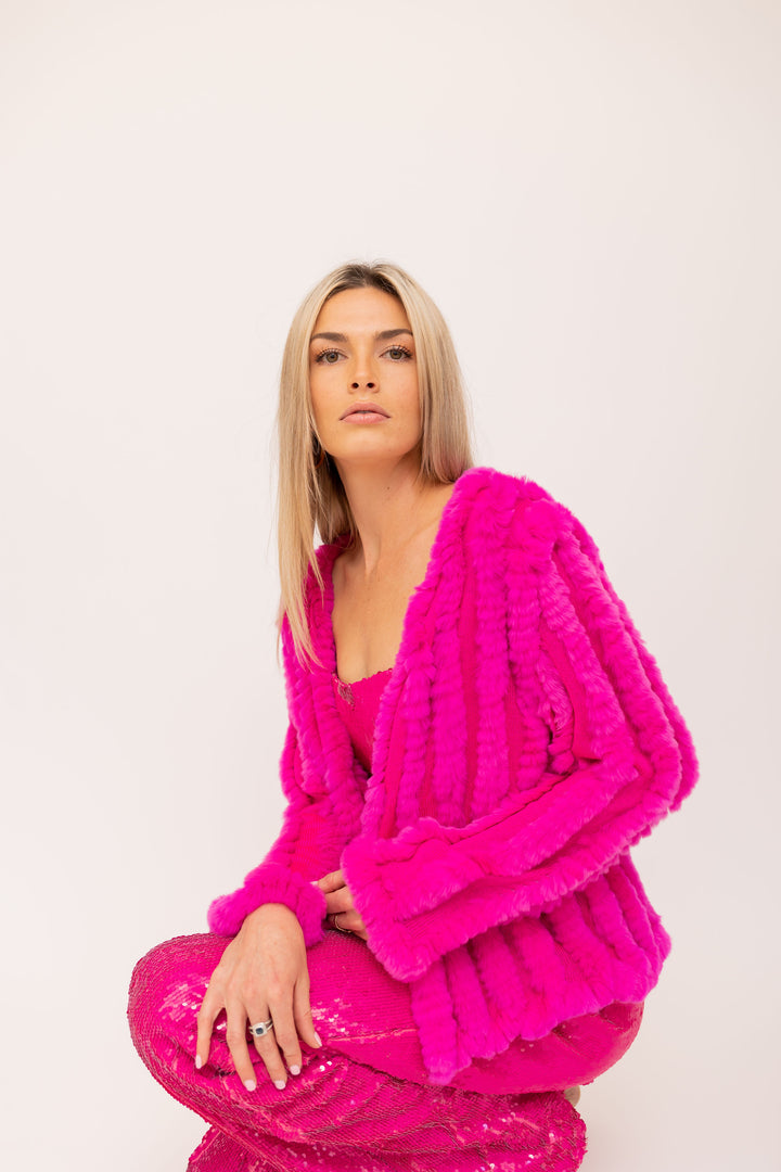 Kenz &amp; Gray Fur Jacket Fuchsia