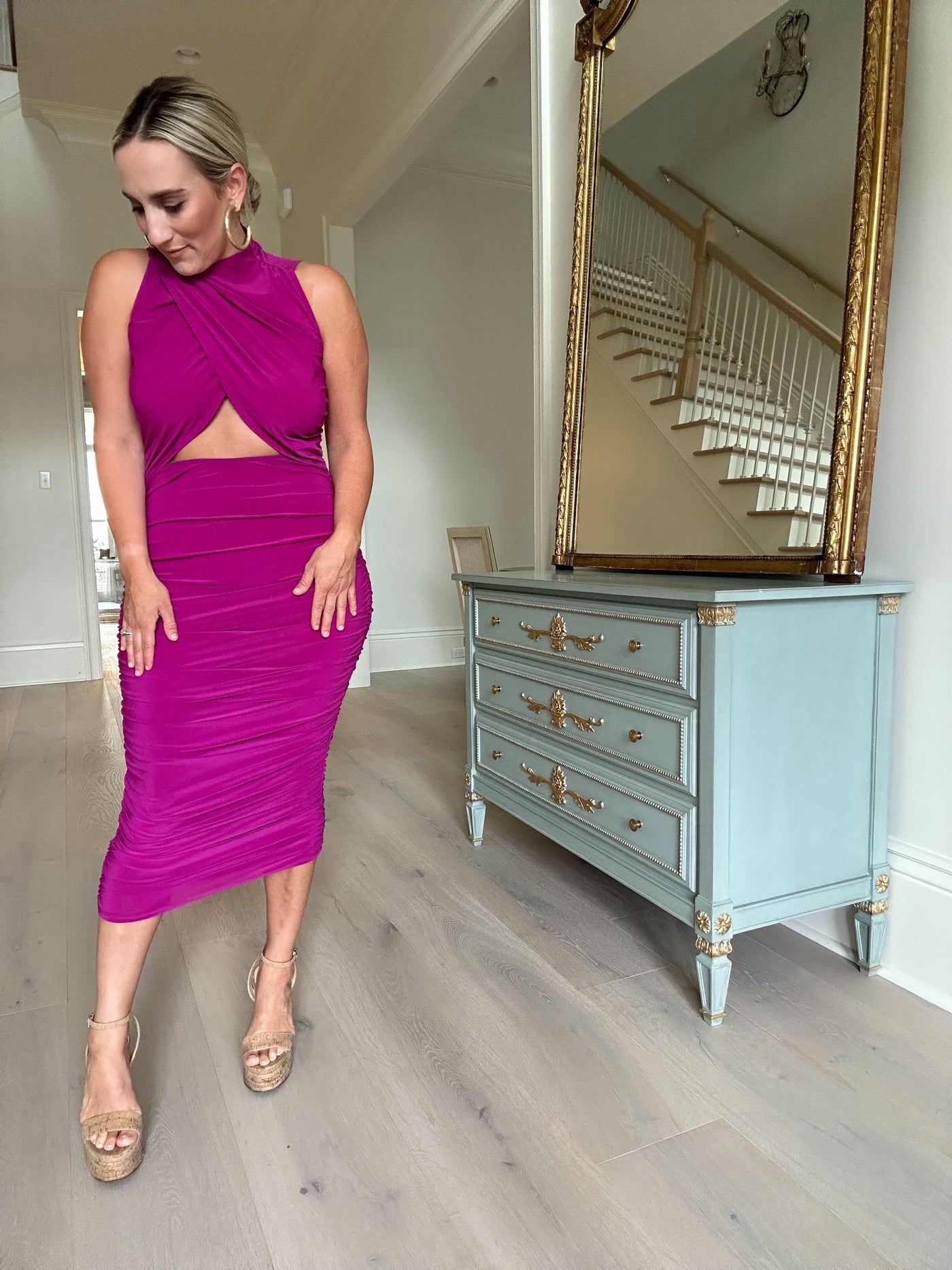 Shirring Midi Dress