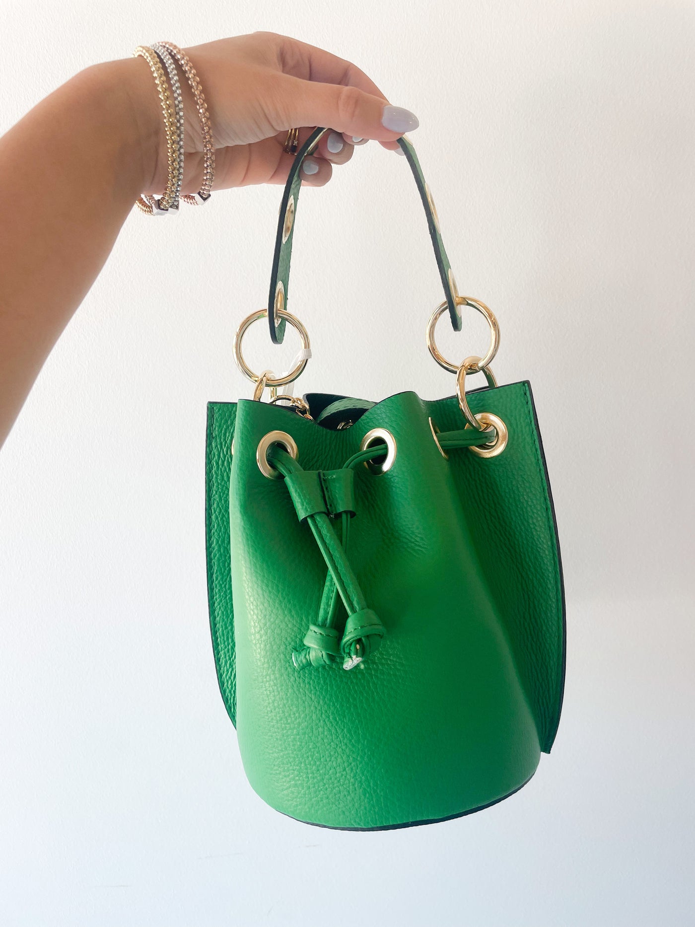 Mini Leather Bucket Bag kelly green o s