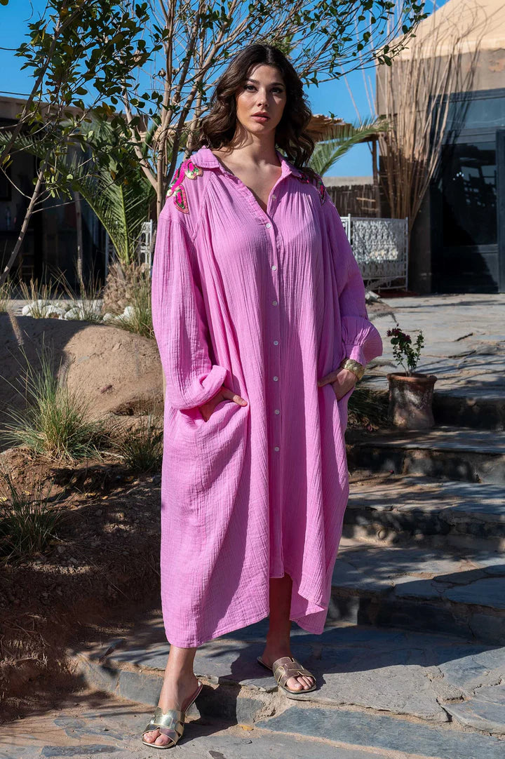 Gauze Maxi Shirt Dress