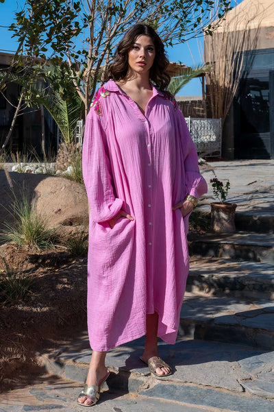 Gauze Maxi Shirt Dress